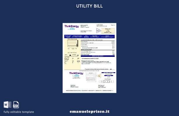 modello di versione word della bolletta delle utenze USA Think Energy in stile v