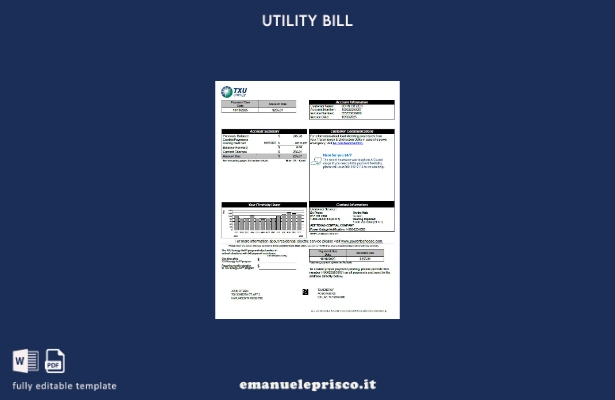 modello di versione word della bolletta energetica USA TXU in stile verificato 2