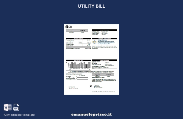 modello di versione word della bolletta energetica USA TXU in stile verificato