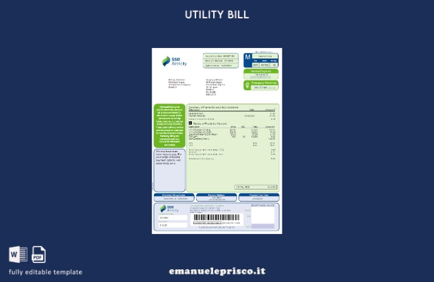 modello word di bolletta dei servizi pubblici Australia SSE Airtricity verificat