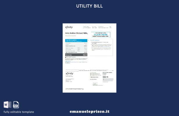 modello word di bolletta dei servizi pubblici USA Xfinity in stile verificato