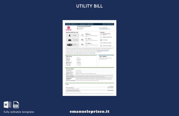modello word di bolletta delle utenze Australia Powershop in stile verificato