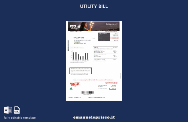 modello word di bolletta delle utenze Australia Red Energy in stile verificato