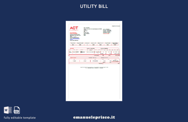 modello word di bolletta delle utenze India ACT Fibernet in stile verificato