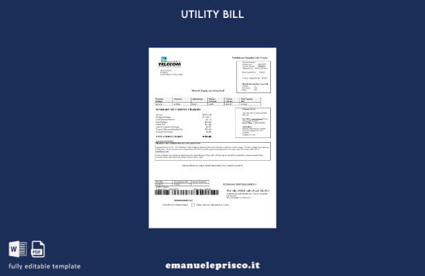modello word di bolletta delle utenze USA Waitsfield Telecom in stile verificato