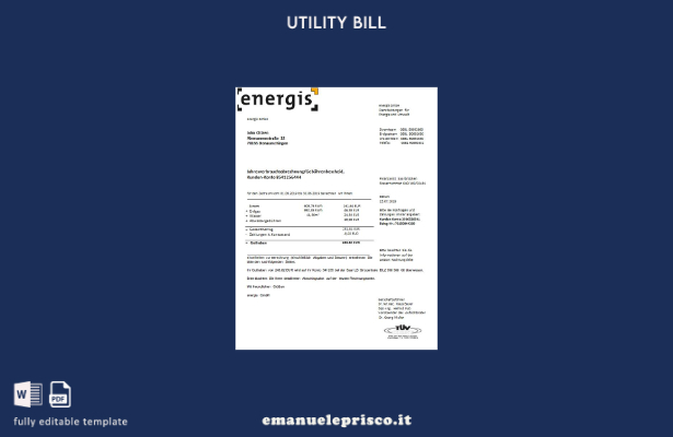 modello word di bolletta delle utenze tedesche Energis in stile verificato