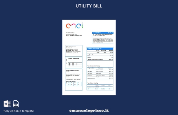 modello word di bolletta elettrica ENEL Brasile stile verificato