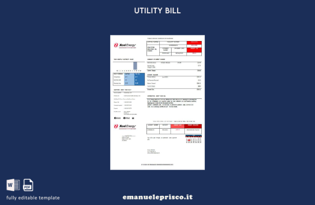 modello word di bolletta elettrica USA XcelEnergy in stile verificato