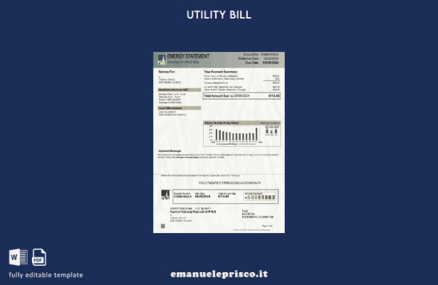 modello word di bolletta energetica PG&E canadese in stile verificato