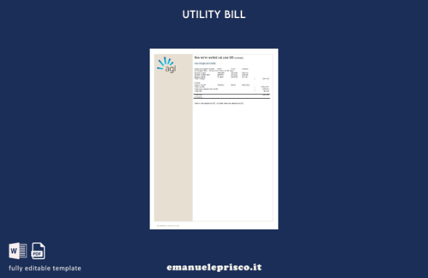 modello word di bolletta energetica del conto elettrico Australia AGL stile veri