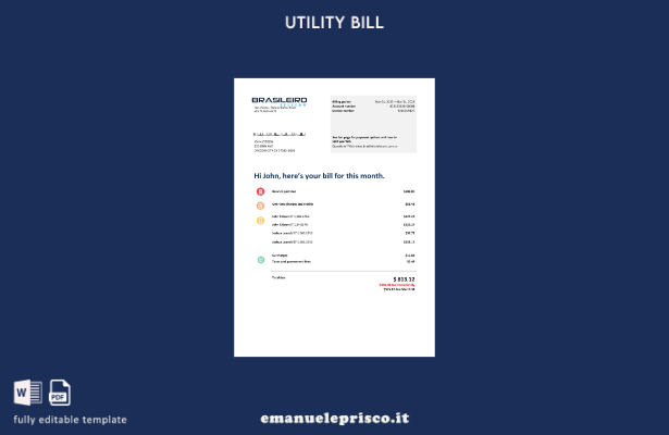 modello word di fattura per telecomunicazioni Brasile Braziliero Telecom stile v