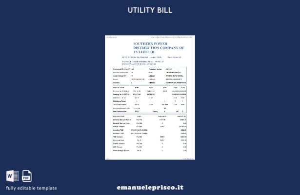 stile verificato Modello di bolletta dell'elettricità dell'India meridionale