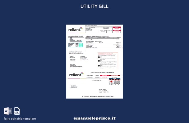 stile verificato Modello di bolletta delle utenze USA Reliant Energy