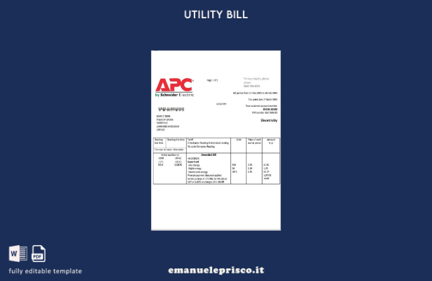 stile verificato Modello di bolletta elettrica APC del Regno Unito