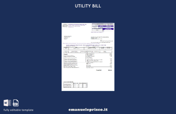 stile verificato Modello di bolletta pubblica GVEA USA in formato Word e PDF