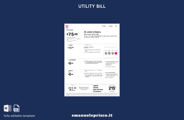 stile verificato Modello di pagine di parole per bollette mensili USA T Mobile