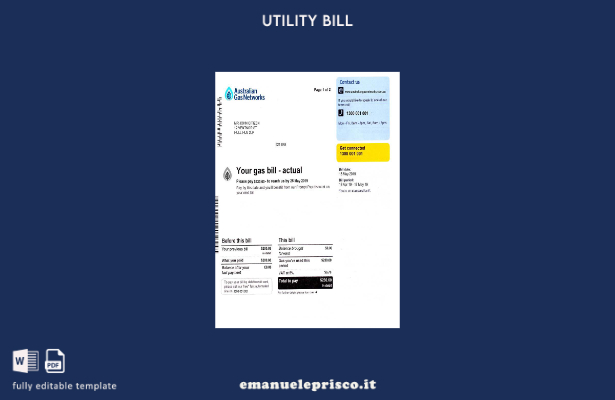 stile verificato Modello word della bolletta del gas Australia
