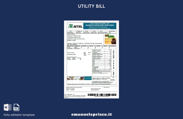 stile verificato Modello word di bolletta delle utenze India Mahanagar Telephone