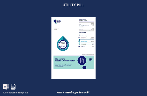 stile verificato Modello word di bolletta delle utenze dell'Australia Greater We