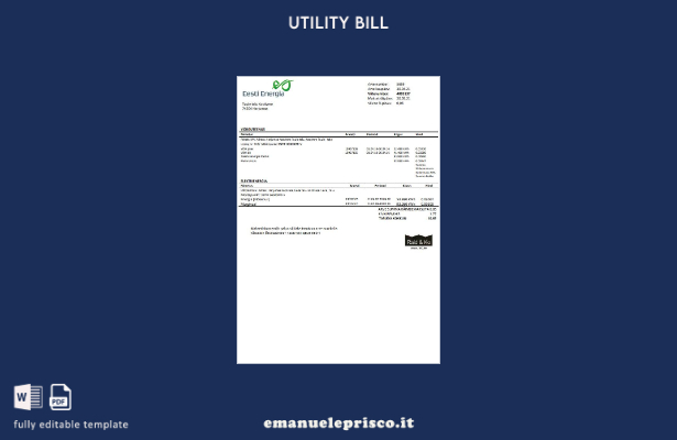 stile verificato Modello word di bolletta elettrica Estonia Eesti Energia