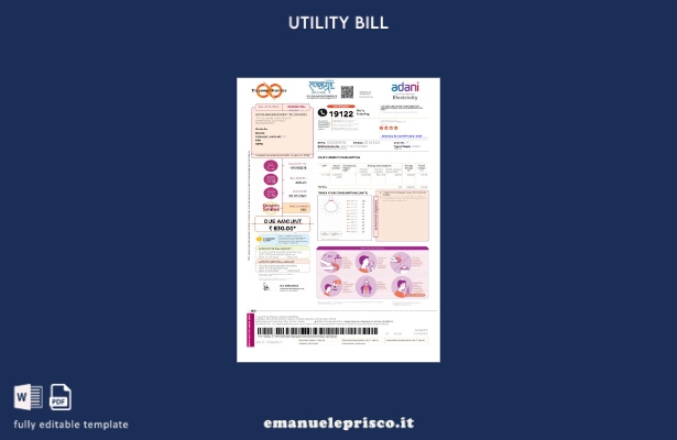 stile verificato Modello word di bolletta elettrica India Adani